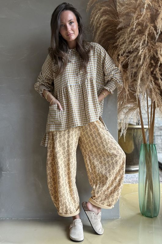 Annie Gingham Peter Pan Smock Blouse Mustard